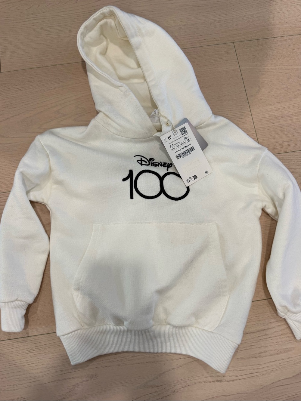 NWT Zara Kids White Hoodie with Black Disney 100 Logo | 2-3Y